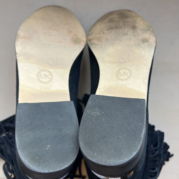 Michael Kors Silver Studded Black Suede Boots Fringe Western Cowgirl Women 8.5 - Picture 12 of 16